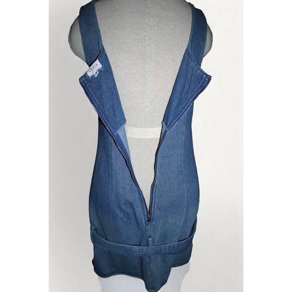 LE LIS Denim Mini Dress M Belted Tank Sleeveless Square Neck Blue Y2K Casual - Picture 11 of 16